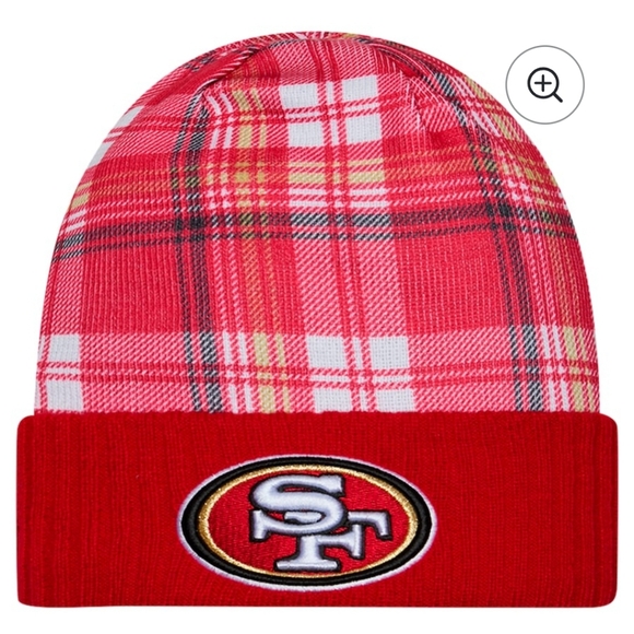 NWT San Francisco 49ers New Era Plaid Scarlet Sideline Statement Cuffed Knit Hat - Picture 1 of 4